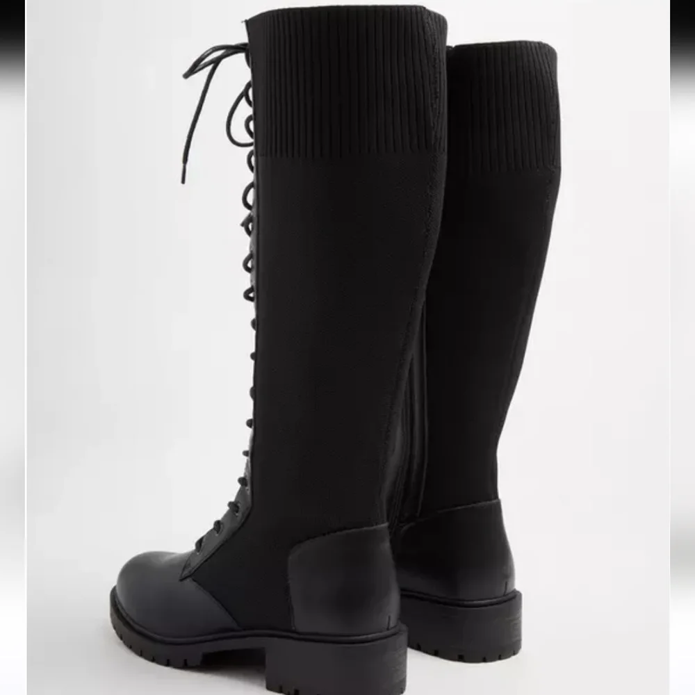 Black Lace-Up Knee-High Combat Boots NWOT - Picture 3 of 8